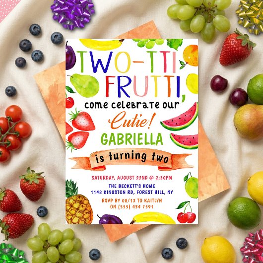 Twee-tti Frutti 2de verjaardagsuitnodigingen Kaart