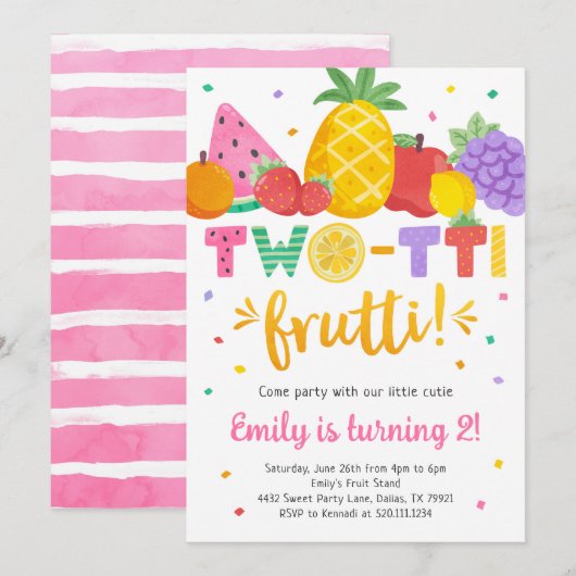 Twee-tti Frutti 2e verjaardag uitnodiging Tutti Pa (Voorkant / Achterkant)