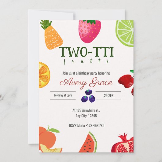 TWEE-TTI Frutti Birthday Invitation Kaart (Voorkant)