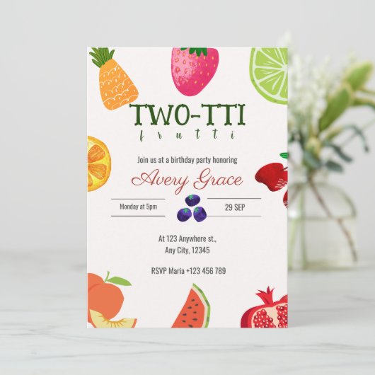 TWEE-TTI Frutti Birthday Invitation Kaart (Staand voorkant)