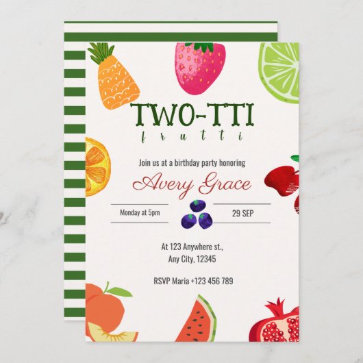 TWEE-TTI Frutti Birthday Invitation Kaart (Voorkant / Achterkant)