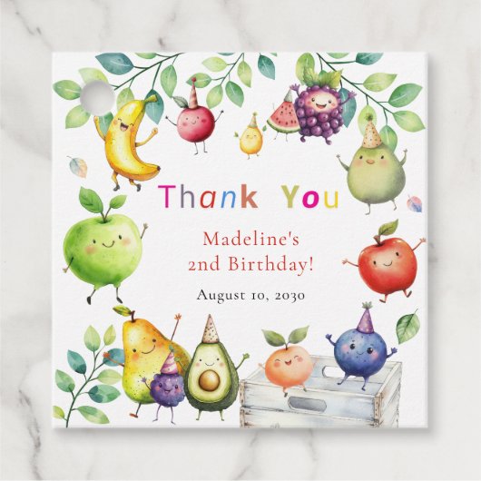 Twee-tti Frutti Dansen Fruit 2e Verjaardagsfeest Bedankjes Labels (Voorkant)