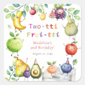 Twee-tti Frutti Dansen Fruit 2e Verjaardagsfeest Vierkante Sticker (Voorkant)
