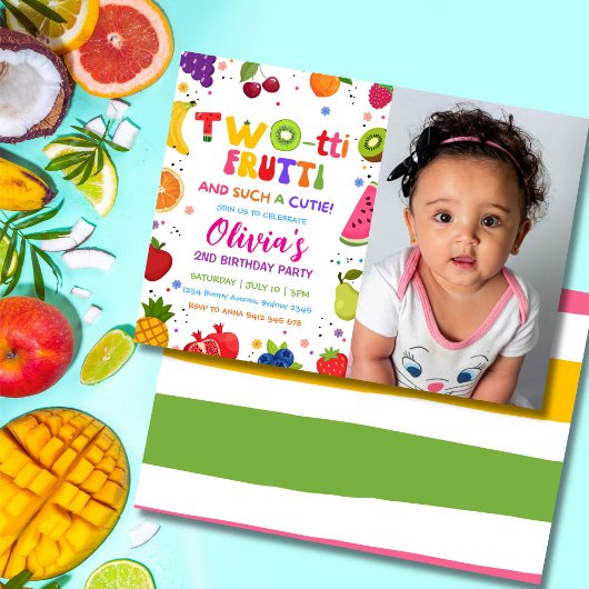 Twee-tti Frutti Foto uitnodiging, 2e Vruchten Zome Kaart