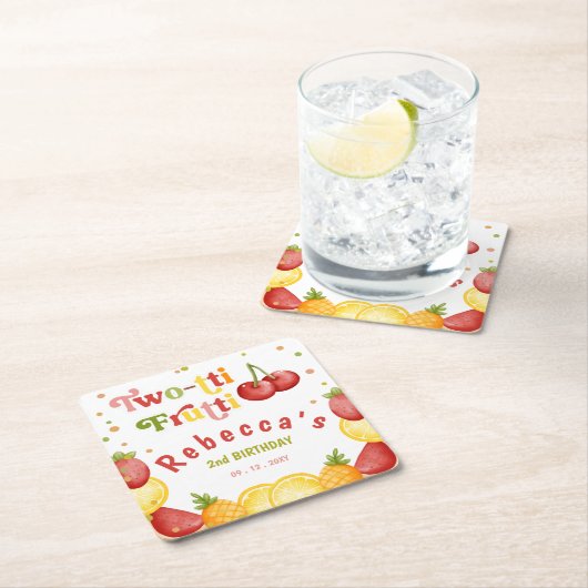 Twee-tti Frutti Fruity Fun Tweede Verjaardagsfeest Kartonnen Onderzetters (Insitu)
