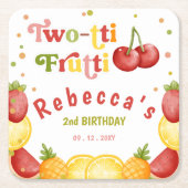 Twee-tti Frutti Fruity Fun Tweede Verjaardagsfeest Kartonnen Onderzetters (Voorkant)