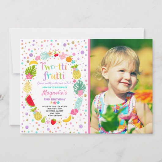 Twee-tti Frutti Party Uitnodiging 2e Verjaardagsfe (Voorkant)