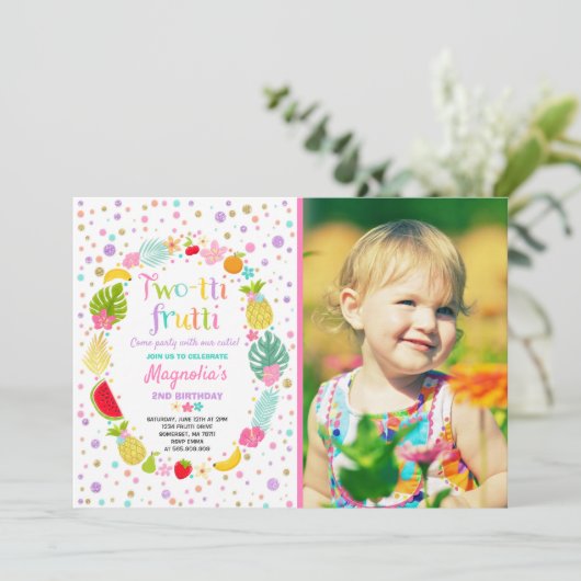 Twee-tti Frutti Party Uitnodiging 2e Verjaardagsfe (Staand voorkant)