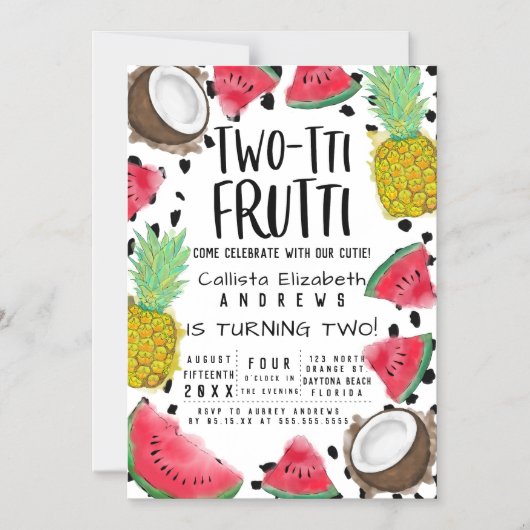 Twee-tti Frutti Schattigee Fruit Waterverf 2e Verj Magnetische Uitnodiging (Voorkant)