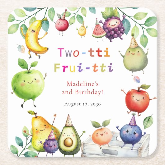 Twee-tti Frutti Schattigee vruchten 2e verjaardags Kartonnen Onderzetters (Voorkant)