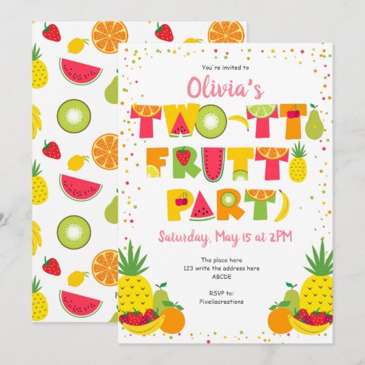 Twee tti Frutti, Tropisch, Fruit, Meisje 2e verjaa Kaart (Voorkant / Achterkant)