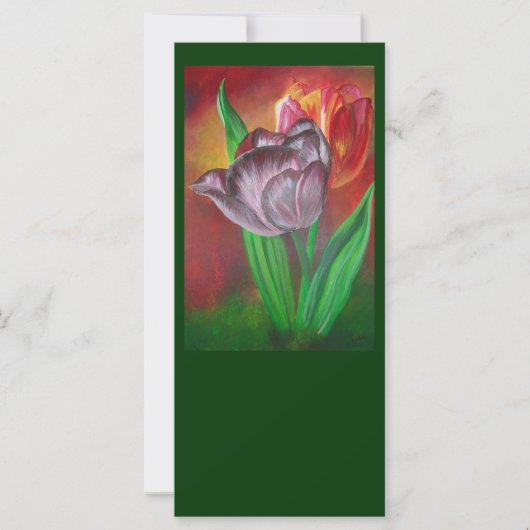 Twee tulpen tegen rode achtergrond (Voorkant)