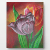 Twee tulpen tegen rode achtergrond fotoplaat (Voorkant)