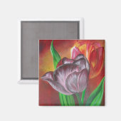 Twee tulpen tegen rode achtergrond magneet (Voorkant / Achterkant)