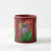 Twee tulpen tegen rode achtergrond mok (Midden)