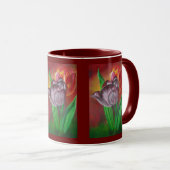 Twee tulpen tegen rode achtergrond mok (Voorkant rechts)