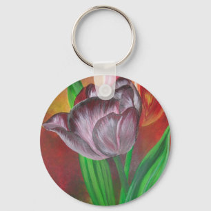 Twee tulpen tegen rode achtergrond sleutelhanger
