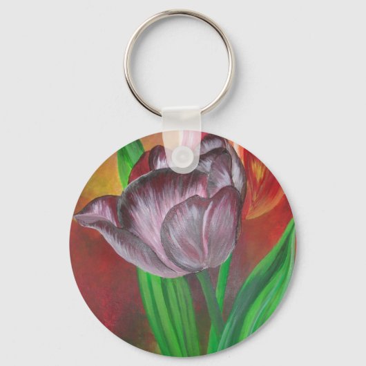 Twee tulpen tegen rode achtergrond sleutelhanger (Voorkant)