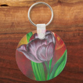 Twee tulpen tegen rode achtergrond sleutelhanger (Voorkant)