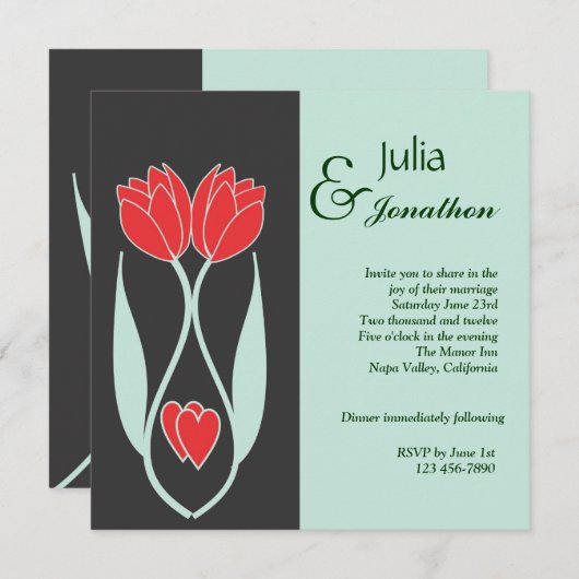 Twee Tulps Art Nouveau Style Weddenschap Kaart (Voorkant / Achterkant)