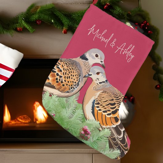 Twee Turtle Doves Rode Vakantie Vogel Paar In Lief Grote Kerstsok