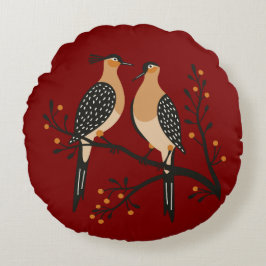 Twee Turtle Duiven Uitknip Sjabloon Retro Stijl 7 Rond Kussen