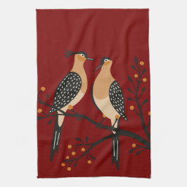 Twee Turtle Duiven Uitknip Sjabloon Retro Stijl 7 Theedoek