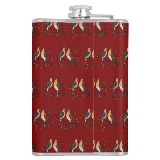 Twee Turtle Duiven Uitsnede Sjabloon Retro Stijl 7 Heupfles (Achterkant)