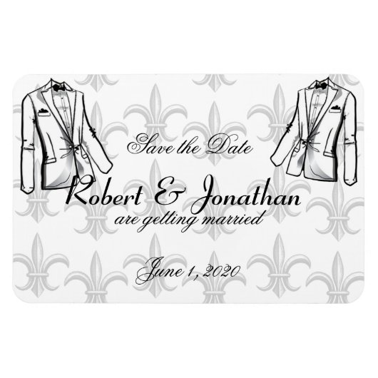 Twee Tuxedo Groom Gay Bruiloft Save the Date Magneet (Horizontaal)