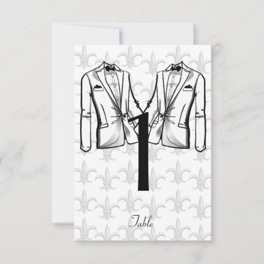 Twee Tuxedo Groom Gay Trouwtafel Nummer Kaart (Voorkant)
