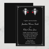 Twee Tuxedos met Red Rose Gay bruiloft uitnodiging (Voorkant / Achterkant)