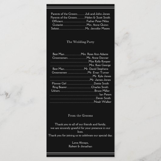 Twee Tuxedos met Red Rose Gay Trouwprogramma Programmakaart (Achterkant)