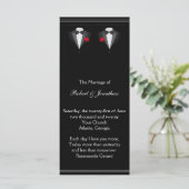 Twee Tuxedos met Red Rose Gay Trouwprogramma Programmakaart (Staand voorkant)
