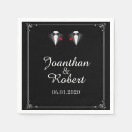 Twee Tuxedos met Rode Rose Gay Bruiloft Servet