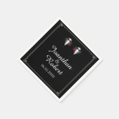 Twee Tuxedos met Rode Rose Gay Bruiloft Servet (Hoek)