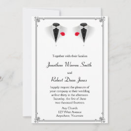 Twee Tuxedos op Witte Gay Bruiloft Uitnodiging