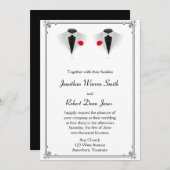 Twee Tuxedos op Witte Gay Bruiloft Uitnodiging (Voorkant / Achterkant)