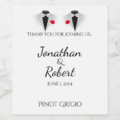 Twee Tuxedos op Witte Gay Bruiloft Wijn Label Wijn Etiket (Enkel label)