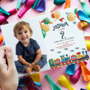 Twee Twee Speelgoed Train Tweede Kids Verjaardagsf Kaart