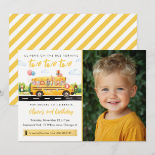 Twee Twee Twee Schoolbus 2e Verjaardagsuitnodiging Kaart