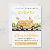 Twee Twee Twee Schoolbus 2e verjaardagsuitnodiging Kaart (Voorkant)