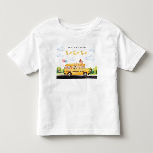 Twee Twee Twee Schoolbus Verjaardag T-Shirt (Voorkant)