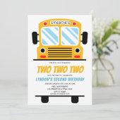 Twee Twee Twee Twee Schoolbus Feest 2e Verjaardag Kaart (Staand voorkant)