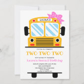 Twee Twee Twee Twee Schoolbus Meisje Verjaardagsfe Kaart (Voorkant)