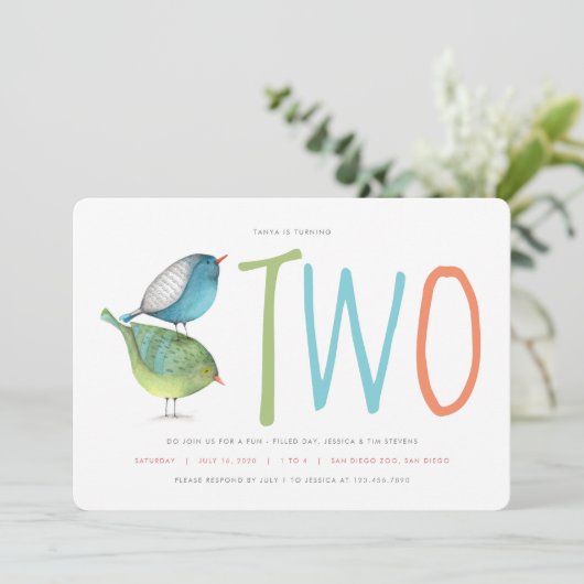 Twee tweede uitnodiging van de Birthday Party (Staand voorkant)