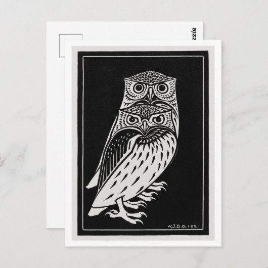 Twee uilen illustratie briefkaart (Voorkant / Achterkant)