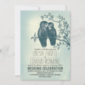 Twee uilen in de liefde & boomtak bruiloft uitnodi kaart (Voorkant)