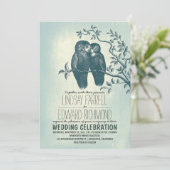 Twee uilen in de liefde & boomtak bruiloft uitnodi kaart (Staand voorkant)