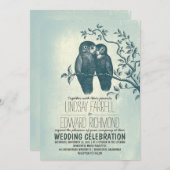 Twee uilen in de liefde & boomtak bruiloft uitnodi kaart (Voorkant / Achterkant)