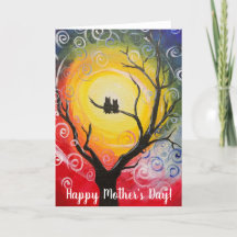 Twee uilen in een boom onder een magische hemelmoe